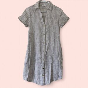 Women’s Small Anthropologie Japna Short Sleeve Shirt Dress Cream Pinstriped